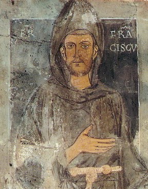 najstarszy znany wizerunek św Franciszka, malowidło ścienne w Sacro Speco w Subiaco